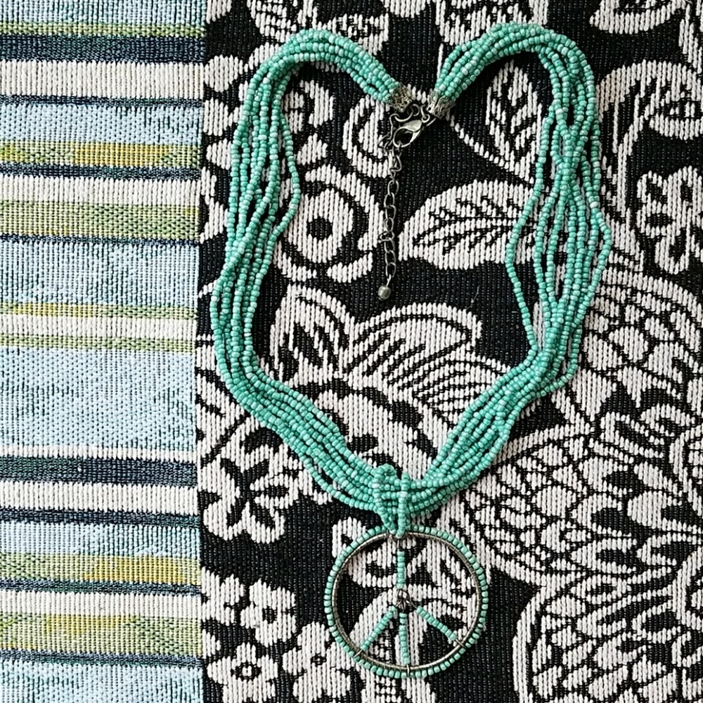 PEACE Light turquoise beaded necklace